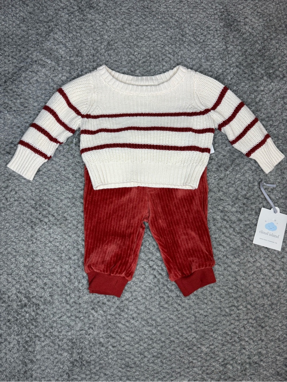 Cloud Island Baby Boys 2pc Sweater & Pants Set - Off White / Red Newborn NWT